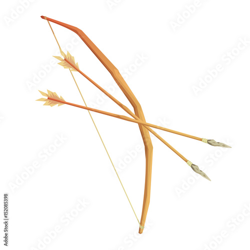 Wooden bow with arrows of stone age,, colorful vector illustration