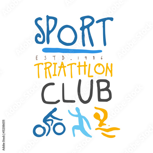 Sport triathlon club logo. Colorful hand drawn illustration