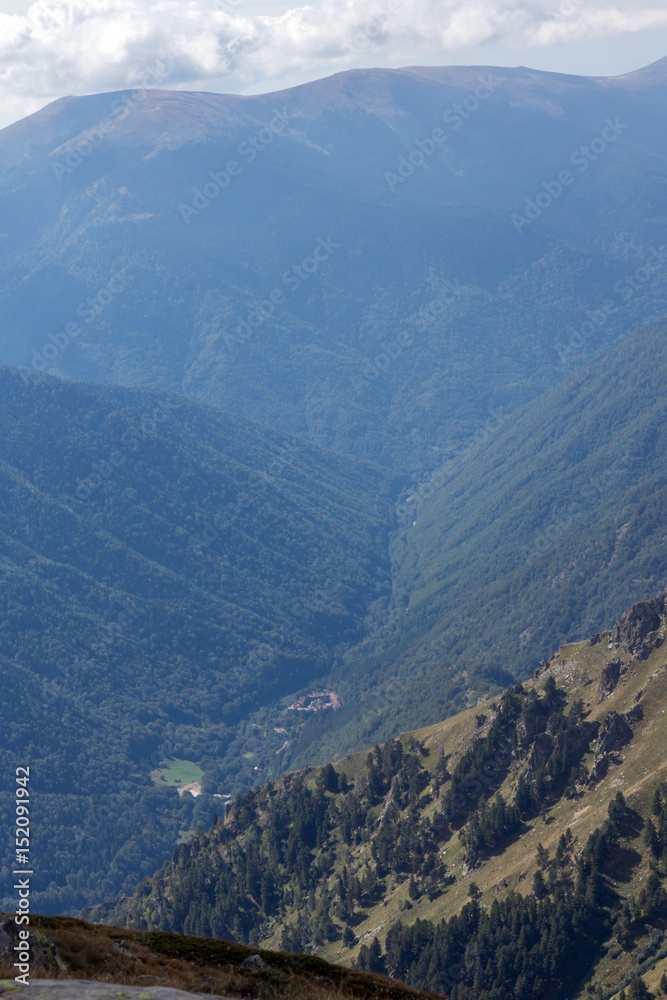 Amazing Panorama of Green hills and Rila monastery, Bulgaria