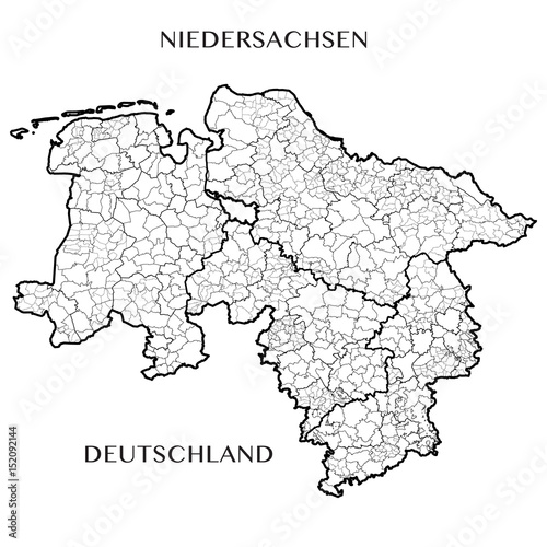 Detailed map of the State of Lower Saxony  Germany  with borders of municipalities  municipalities associations  districts  and state. Vector illustration