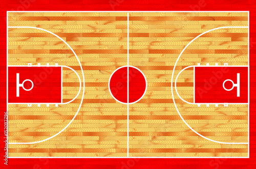 Hardwood textured basketball court. Realistic vector illustration