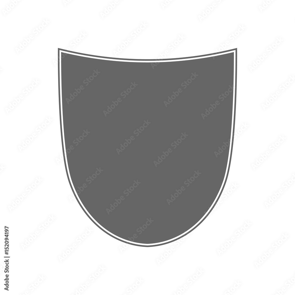 Shield shape icon. Gray label sign, isolated on white background. Symbol of protection, arms, security, safety. Flat retro style design. Element vintage heraldic emblem. Vector illustration Shield shape icon. Gray label sign, isolated on white background. Symbol of protection, arms, security, safety. Flat retro style design. Element vintage heraldic emblem. Vector illustration