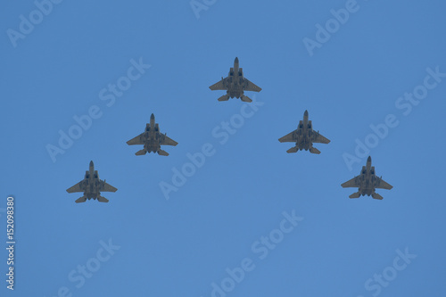 Photos Synchronized flight of 5 military aircraft's F-15 in the team during Israeli 69s