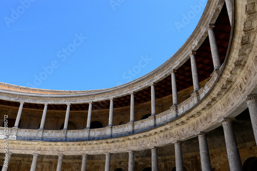 Round Patio and double colonnade of Charles V Palace inside the Nasrid fortification of the Alhambra, Granada, Andalusia, Spain