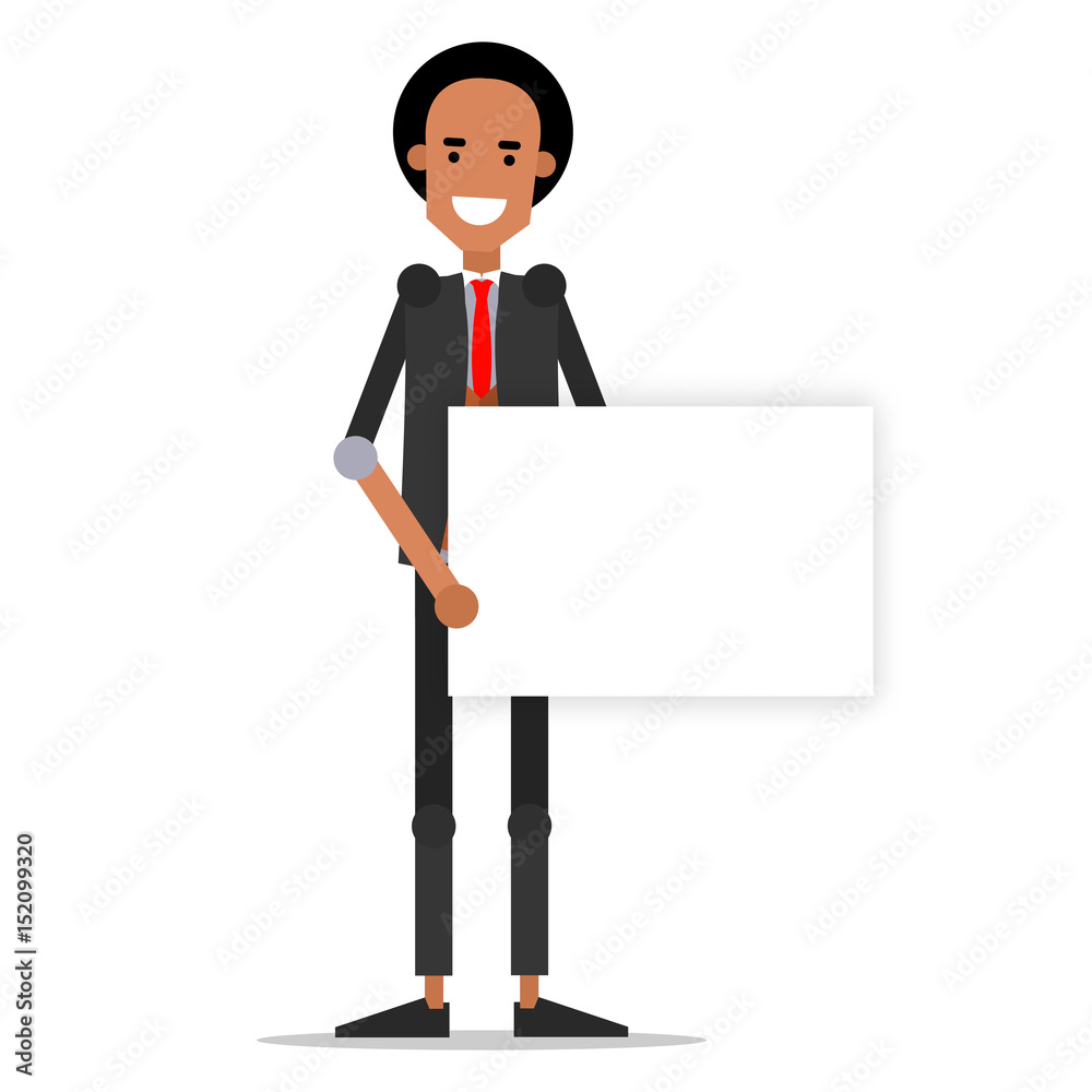 A young guy in fashionable clothes with a message board. Vector illustration isolated on white background. A young guy in fashionable clothes with a message board. Vector illustration isolated on white background.