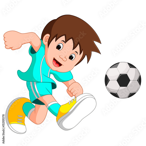 Boy cartoon playing football