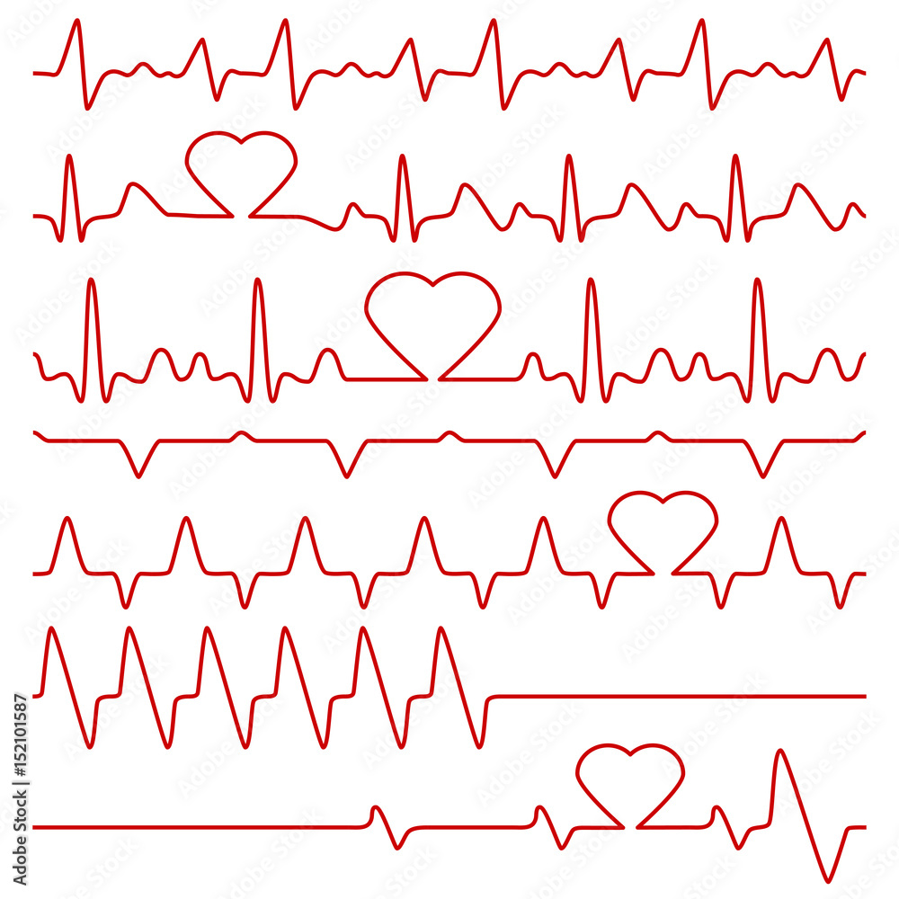 Cardiogram and pulse vector symbols with heart shape