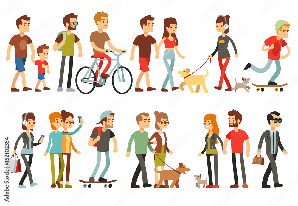 Women and men in various lifestyles. Cartoon characters vector set