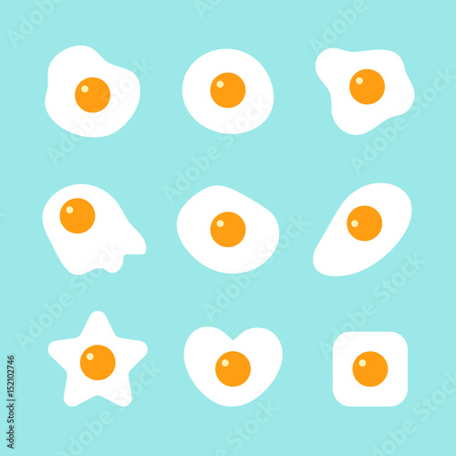 collection of fried egg in many shape, flat design vector illustration.
