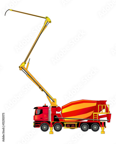 Concrete pump on truck chassis, vector illustration. Isolated
