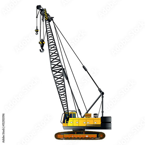 Сonstruction crane on tracks. Isolated on white, vector