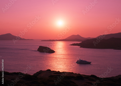Beautiful sunset among the rocks on the Mediterranean sea