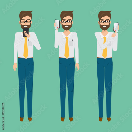 business man talking a mobile phone character. communication people vector. photo