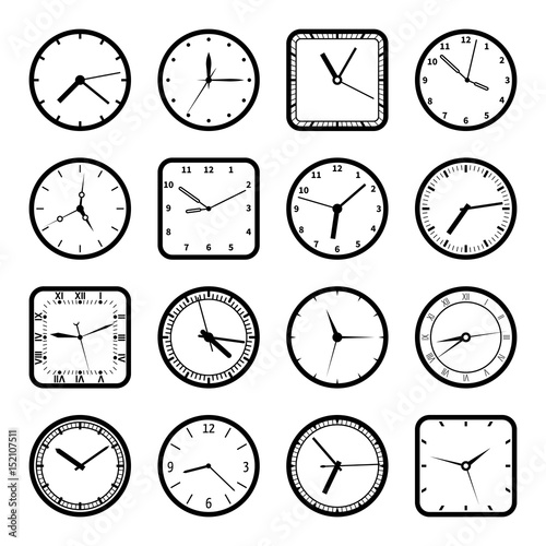Digital wall clock faces, time vector icons set