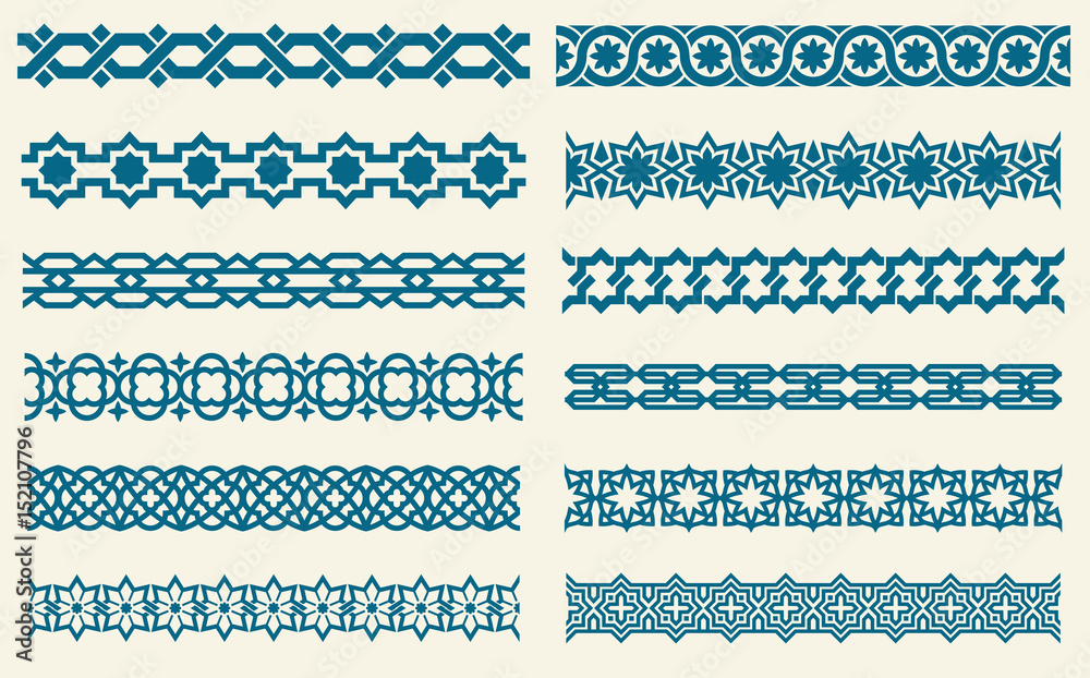 Islamic ornaments link seamless vector decorative borders