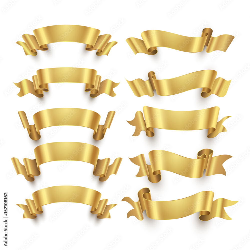 Golden ribbons and gold award banners vector set Golden ribbons and gold award banners vector set