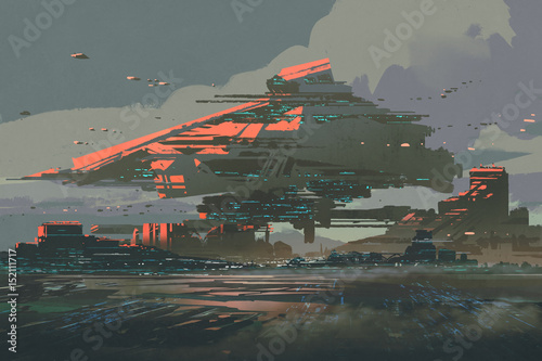 Fotografija digital art of sci-fi concept with the futuristic colony on a planet with mega s