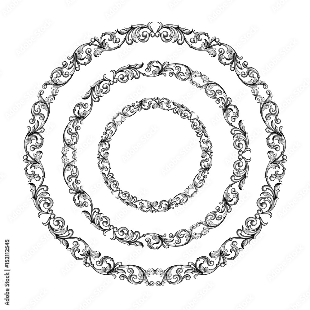 Vintage Baroque Victorian round circle frame border monogram floral