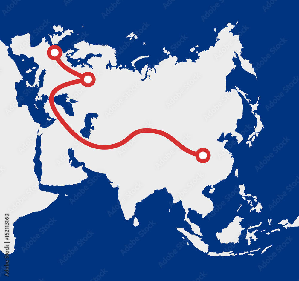 Vecteur Stock The new silk road - connection and transportation between  China and Europe. Map of Eurasia with marked trade infrastructure of road  and railway for transit and shipping | Adobe Stock