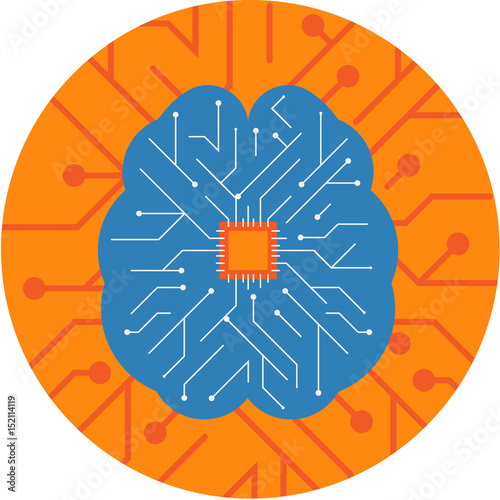 Brain Chip embedded inside a Brain. Circuit Board Brain Chip technology Vector Icon. 