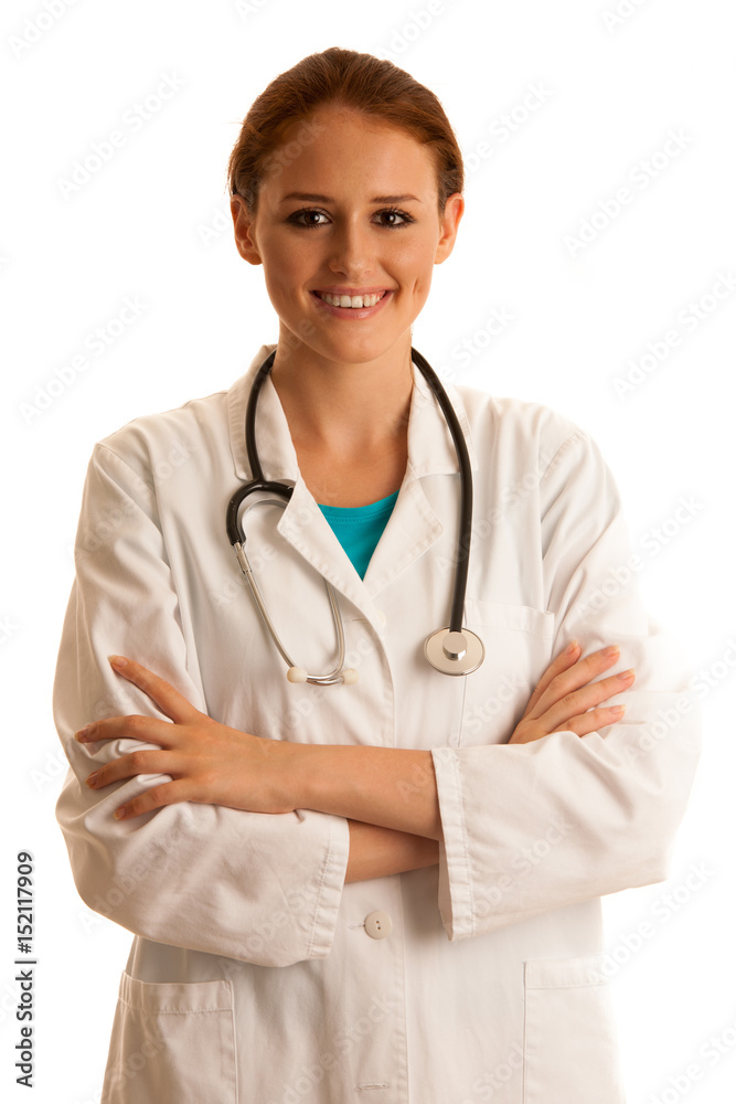 health care and medicine - young woman doctor isolated over white health care and medicine - young woman doctor isolated over white