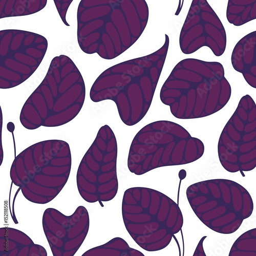 Vector seamless pattern with violet stylized leaves. Decorative background