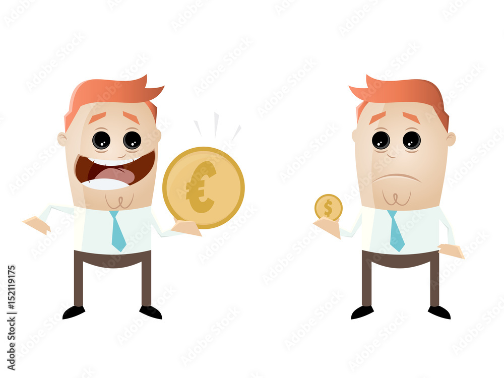 businessmen comparing their earnings euro vs dollar businessmen comparing their earnings euro vs dollar