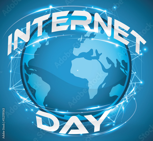 Internet Day with Blue Planet Connected Design, Vector Illustration