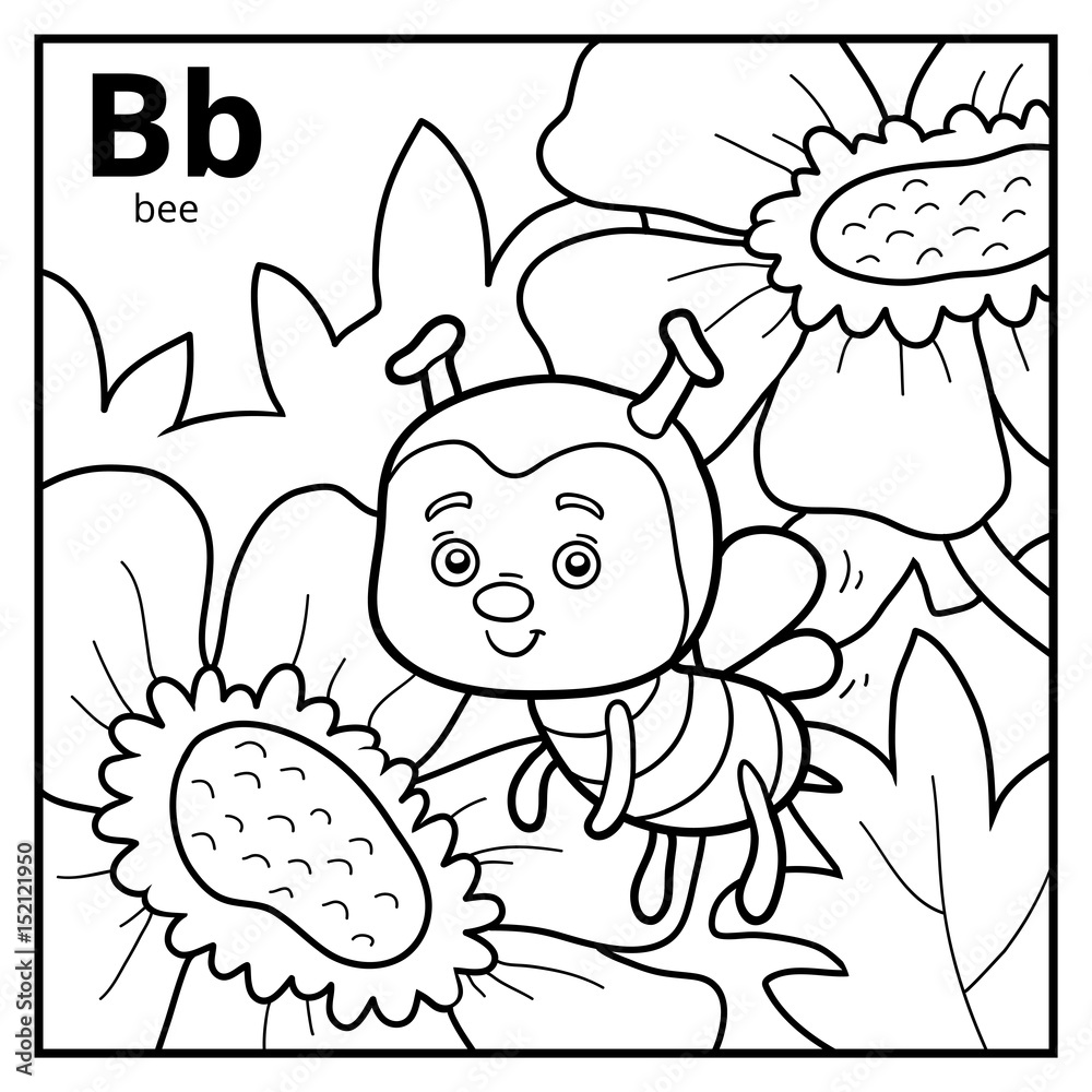 Coloring book, colorless alphabet. Letter B, bee Stock Vector | Adobe Stock