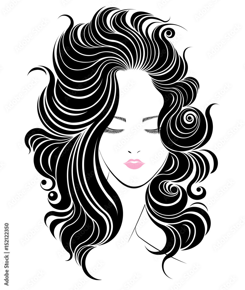 women long hair style icon, logo women face on white background women long hair style icon, logo women face on white background