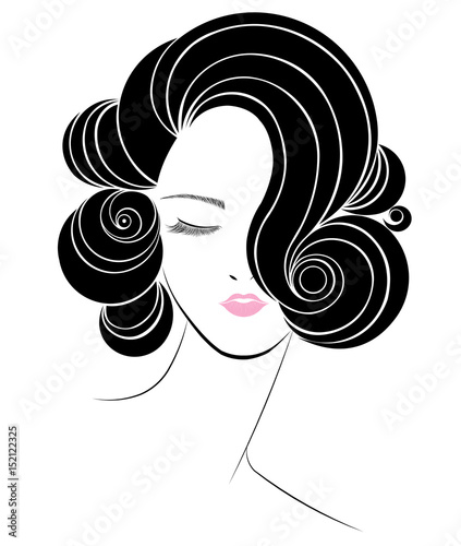 women short hair style icon, logo women face on white background