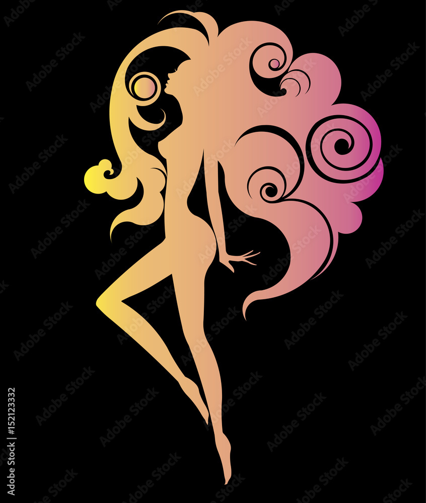 shape of beautiful woman icon cosmetic and spa, logo women on black background, vector