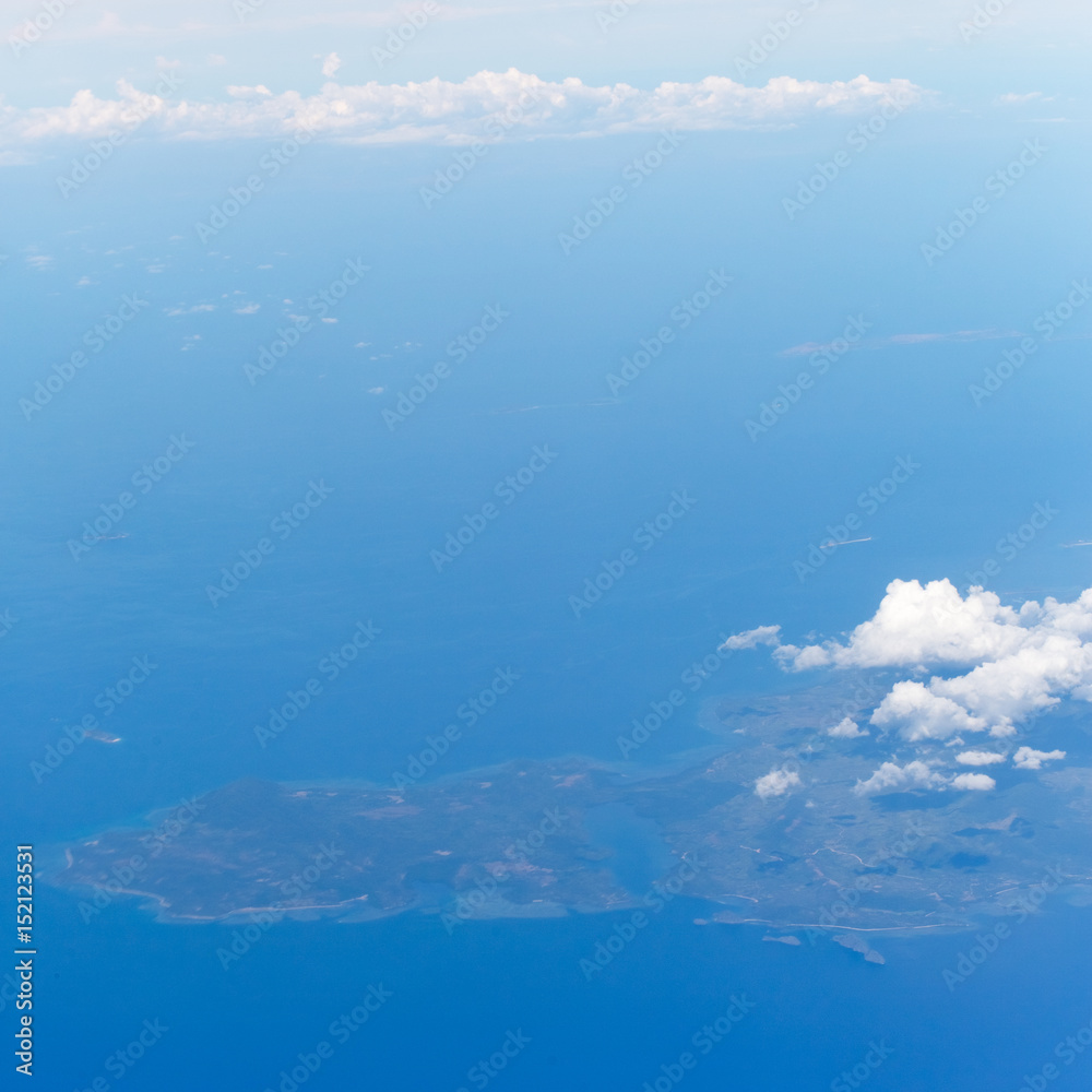 View from the wing of the aircraft to the Calauit island and illutuk Bay, Philippines View from the wing of the aircraft to the Calauit island and illutuk Bay, Philippines