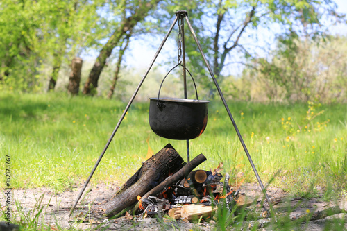 tourist kettle in fireplace