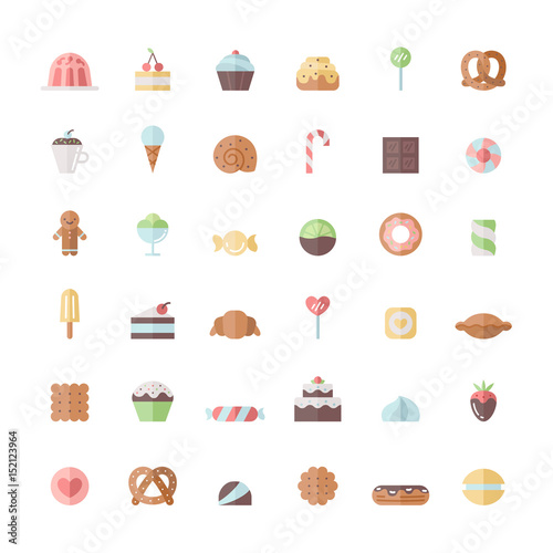 Sweets and pastries flat icon vector set.