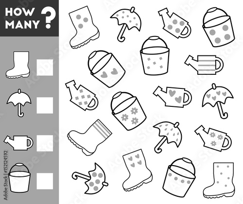 Counting Game for Children. Count how many items and write the result!