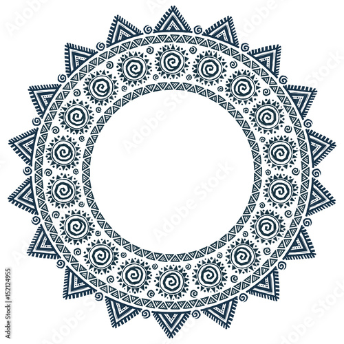 Ornate tribal style sun mandala grunge vector round frame
