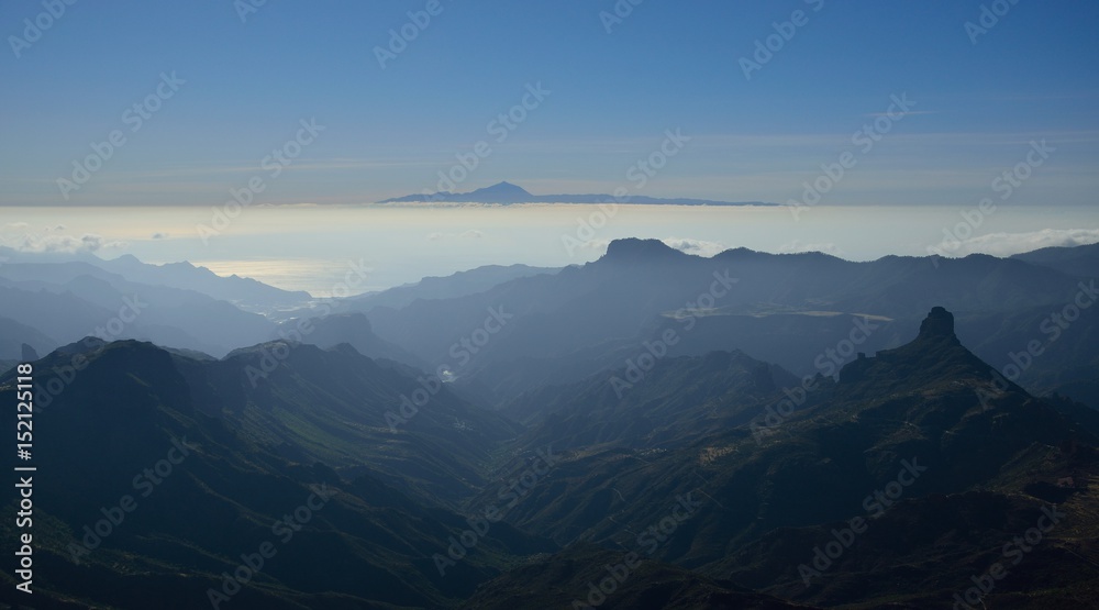 Fototapeta premium Mountains of Gran canaria, Roque Bentayga and Tenerife island, Canary islands