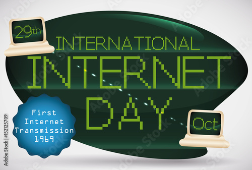 Reminder Sign with Retro Computers for International Internet Day, Vector Illustration