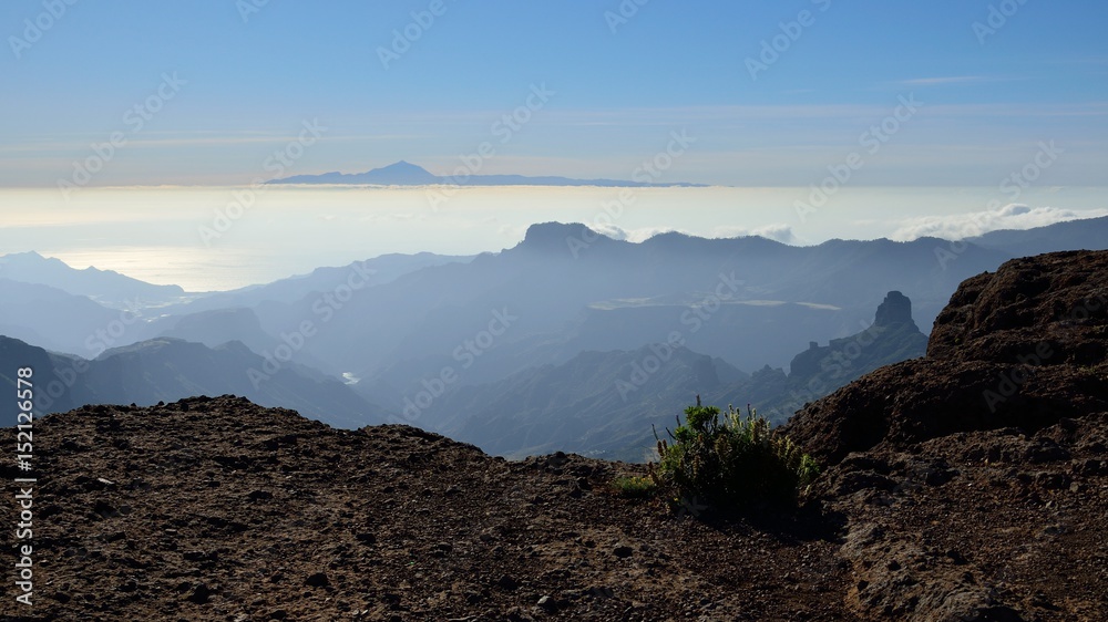 Summit of Gran canaria and Tenerife island in background, Canary islands