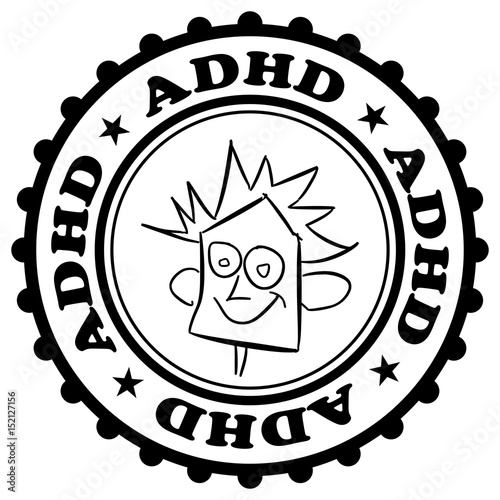 ADHD stamp - positive confirmation and certification of diagnosis. Mental disorder - hyperactivity and inattention. Labelling of patient