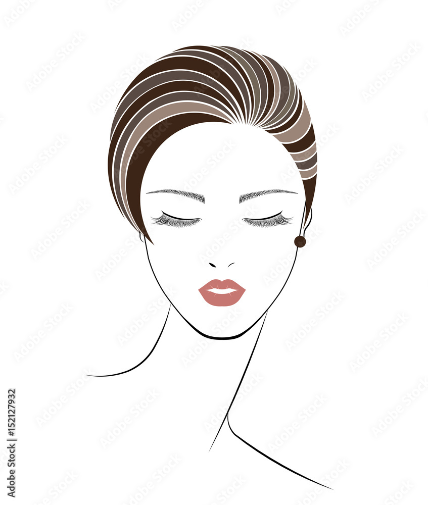 women short hair style icon, logo women face on white background women short hair style icon, logo women face on white background