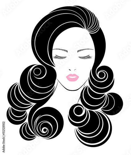 women long hair style icon, logo women face on white background