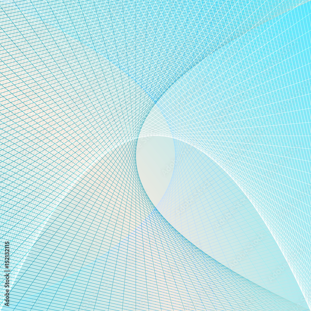 Vector illustration of abstract line pattern. Symmetrical geometrical background in light blue colors. - obrazy, fototapety, plakaty 