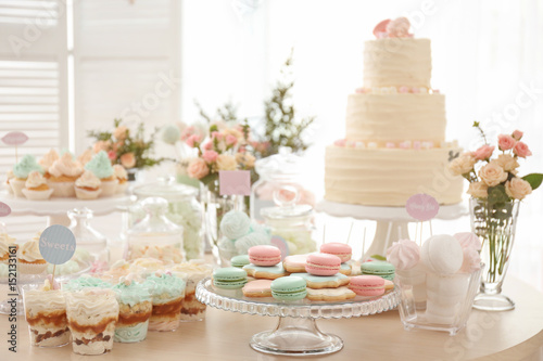 Table with sweets prepared for party