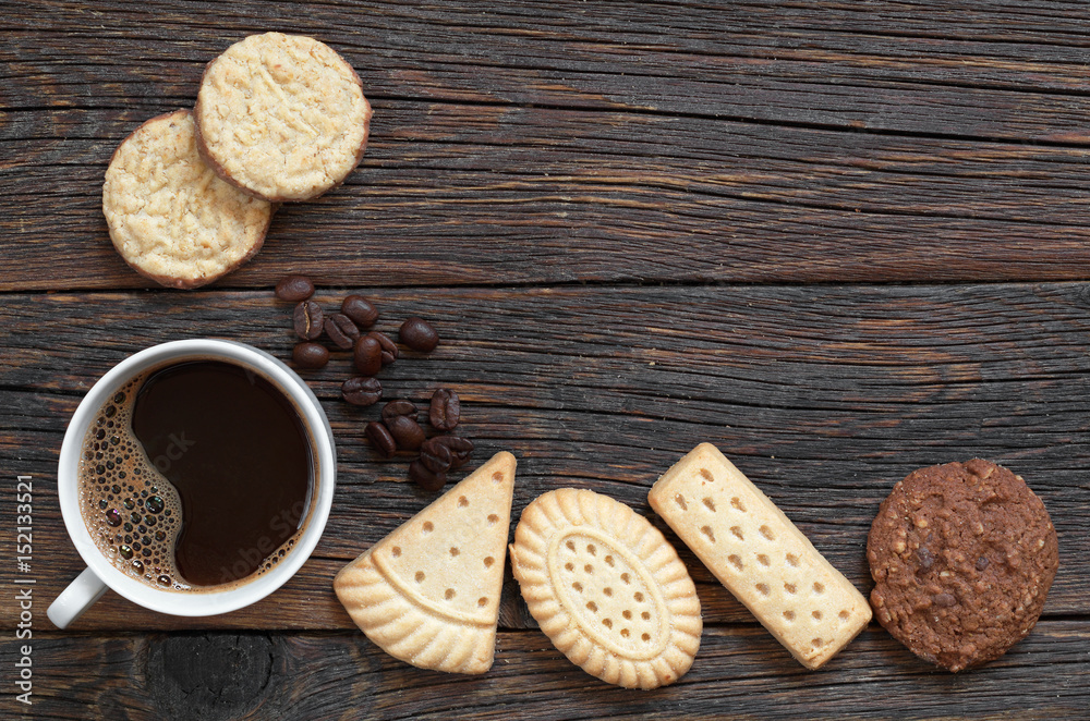 Coffee and different cookies