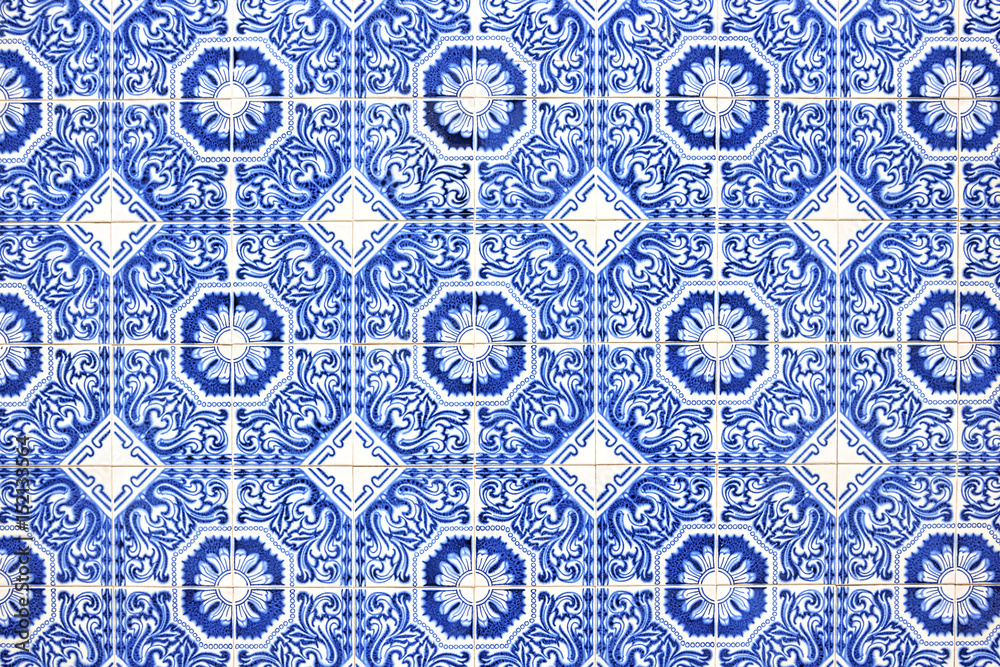 Typical blue portuguese decorations called azulejos
