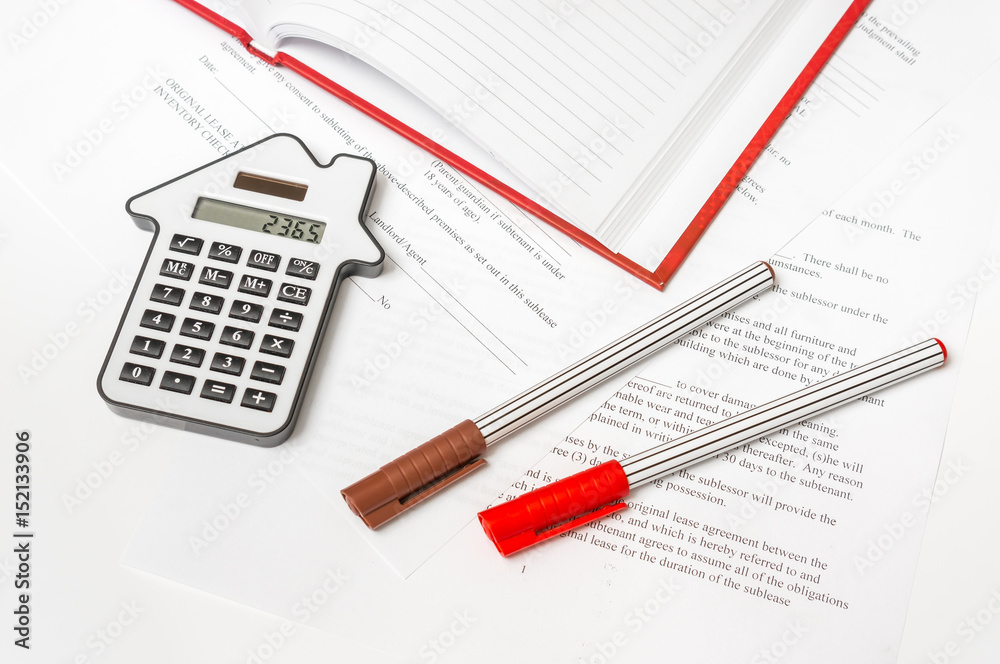 Calculator and contract - seal, purchase and investment