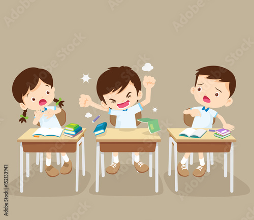 angry boy and friends in classroom