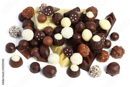 mix of chocolate candies sweets isolated on white background